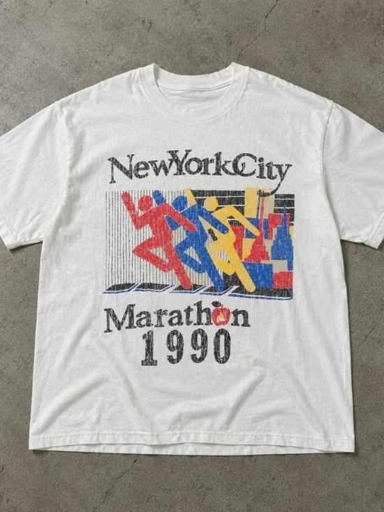 Gildan White NewYorkCity Marathon 1990 Graphic Tee