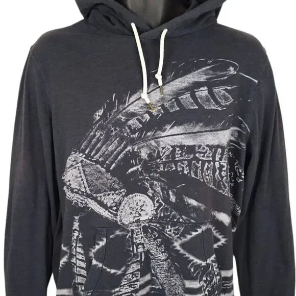American Eagle Sweatshirt Hoodie Mens Size Medium Black Native American