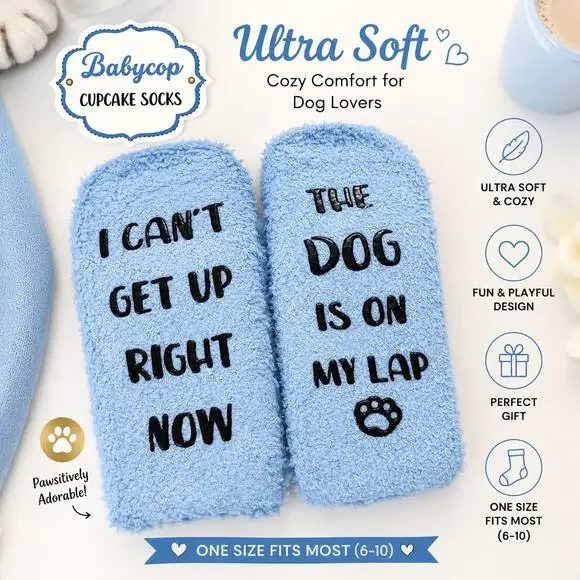 Babycop Cupcake Socks Dog Lover Funny Plush Fuzzy Socks Blue 6-10 NWT