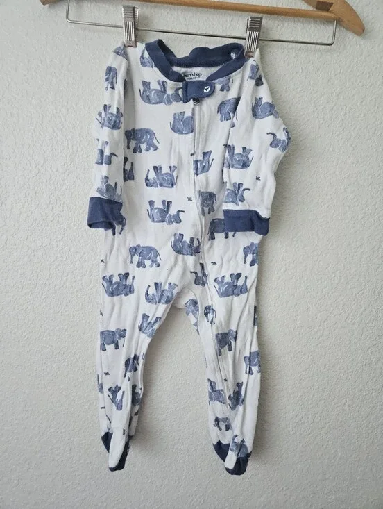 burts bees 100% organic cotton elephant sleeper pajama zip up, 6 - 9 months
