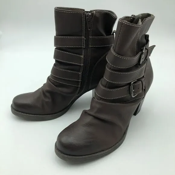 Natural Soul Naturalizer Brown Carma Heeled Zipper Buckle Ankle Boots Size 7.5M