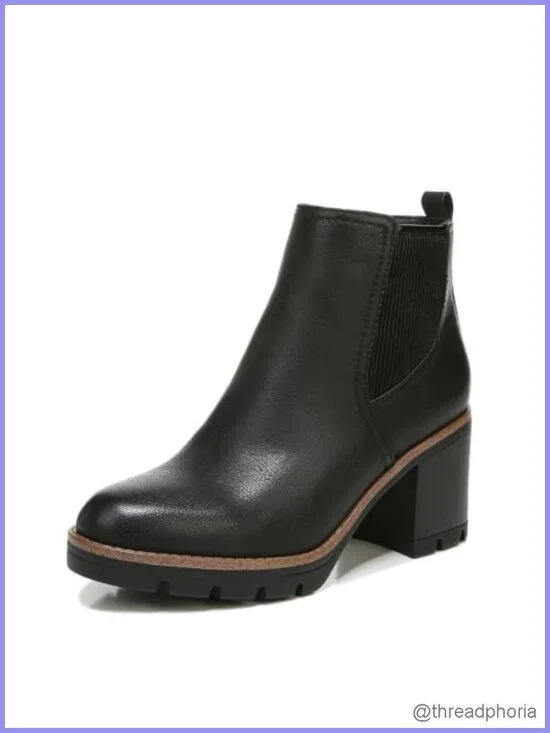 Water-Repellent Faux Suede Ankle Booties with Lug Sole & Block Heel