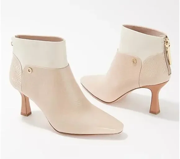 Louise et Cie Lydie Cream Tan Snakeskin Leather Pointed Toe Ankle Booties 8