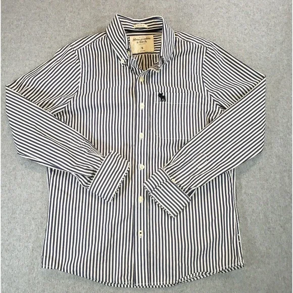 Abercrombie & Fitch Muscle Button Up Shirt Men Blue White Stripe Sz S Moose Logo