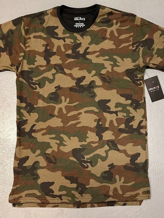 3/$30 Galaxy By Harvic Camouflage Shirt Men Large Green Brown Short Sleeve New