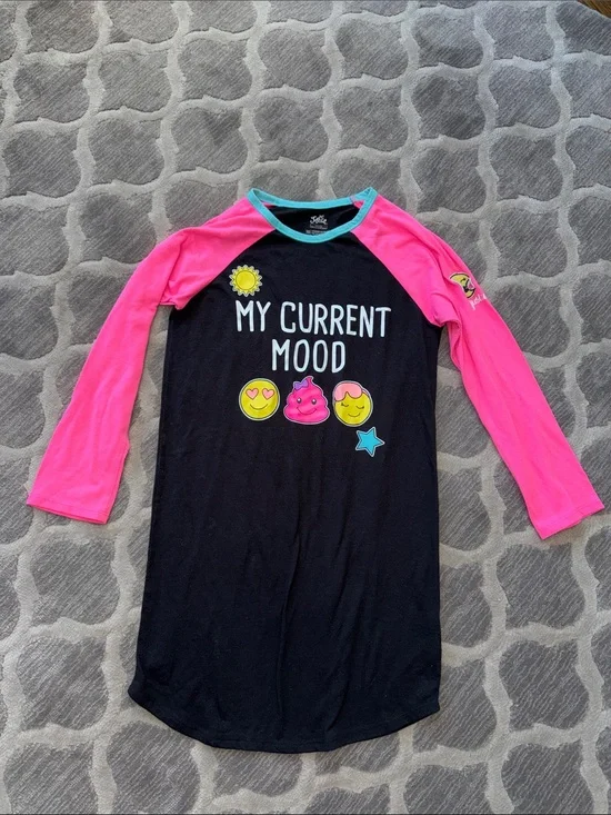 Kids 'My Current Mood' Long Sleeve Raglan Shirt - Black & Hot Pink