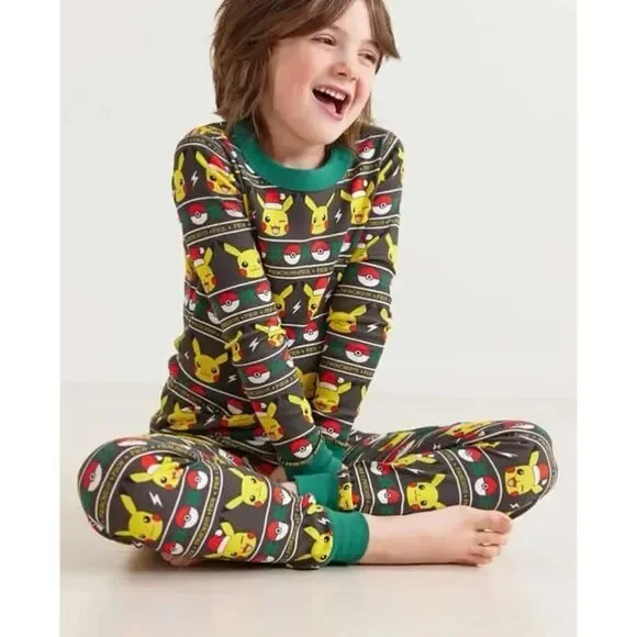 Hanna Andersson X Pokémon Pikachu Pokéball Christmas Fair Isle Long John PJ Set