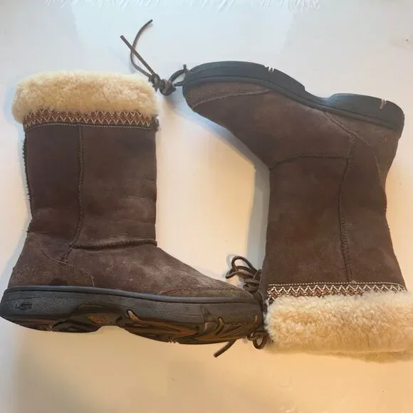 UGG Talisman Size 8 Brown Suede Winter Boots Sherpa Lined #shearling #winter