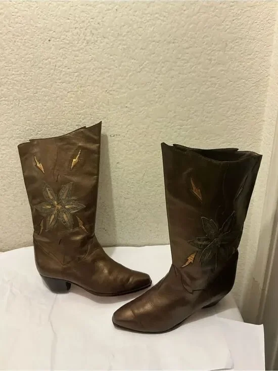 Linda Wally’s Women's Brown Embroidered Western Ankle Boots 37.5