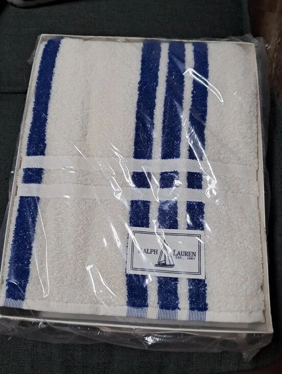 Ralph Lauren Vintage Nautical White/blue Stripe Beach Bath Towel