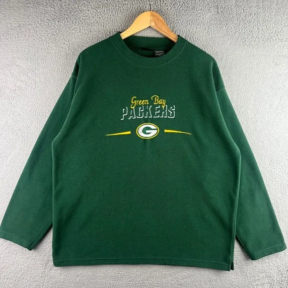 Active Green Bay Packers Fleece Sweatshirt Mens Large Green Embroidered Pullover