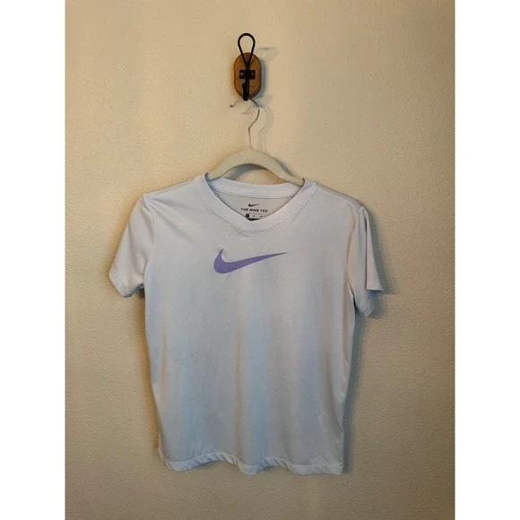 Nike Dri-FIT V-Neck Tee Kids XL Light‎ Blue & Purple Swoosh Activewear Shirt