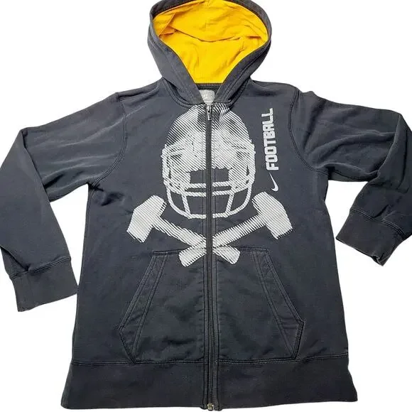 Vtg Nike Football Hoodie Large Black Full-Zip Sweater Sport Size Youth Large