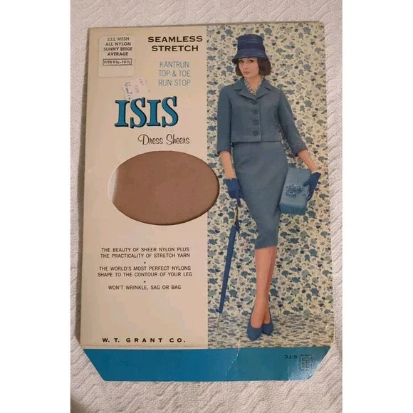Vintage 222 Mesh 9 1/2 - 10 1/2 ISIS Nylon Stockings 1 Pair Hosiery New Beige
