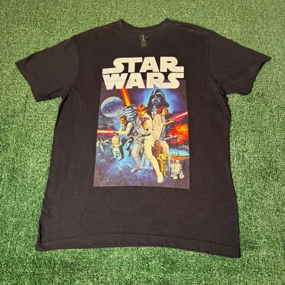 Star Wars Mens Black Graphic T-Shirt Gildan Softstyle Movie Poster Print Size M