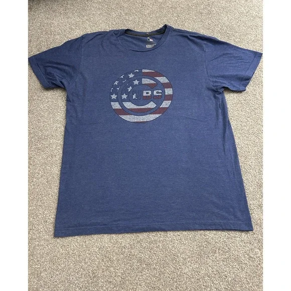 MLB‎ Chicago Cubs T-Shirt Mens XL Blue Excellent Patriotic American Flag Graphic