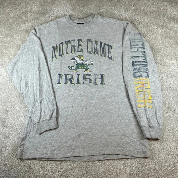 VTG JanSport Notre Dame Fighting Irish Shirt Mens M Gray Long Sleeve Graphic Tee