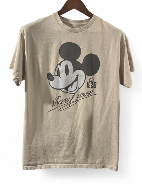Disney Vintage Mickey Mouse Beige Graphic Short Sleeve T-shirt Size Men’s Large