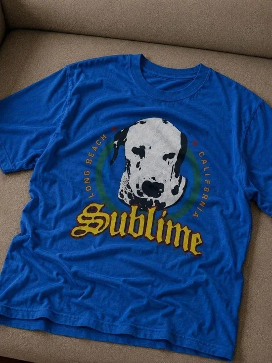Gildan Blue Sublime Dog Graphic Tee with Yellow Logo