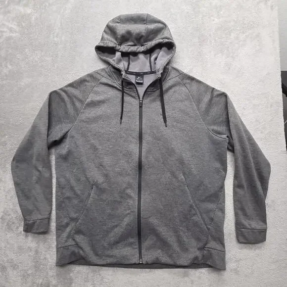 Nike Hoodie Mens 2XL Gray Full Zip Hooded Lined Dri-FIT Fleece Gym Pockets