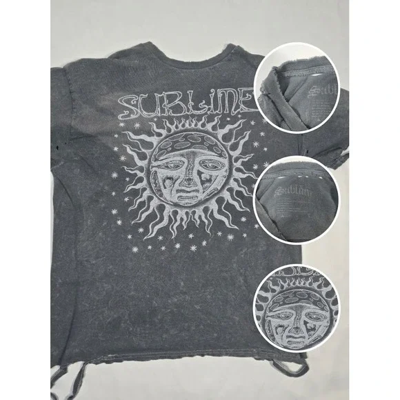 Sublime Sun Graphic T Shirt L Thrashed Distressed Acid Wash Band Tee Grunge Rock