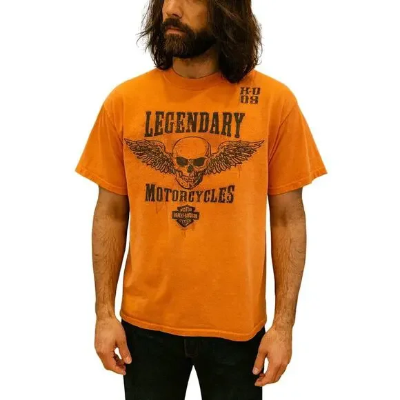 Harley Davidson vintage bright orange Halloween riding shirt XL wild prairie