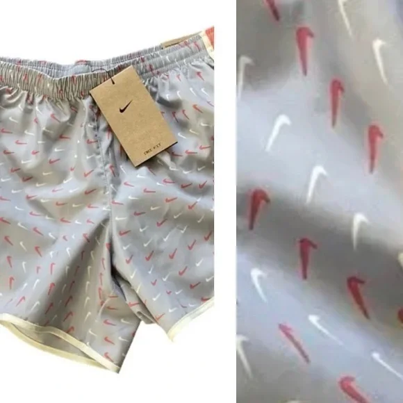NEW Nike Large Girl's Running Shorts Tempo Gray Pink Logo Lined NWT‎