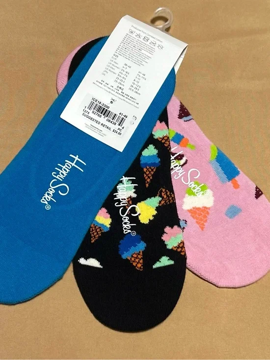 Happy Socks Ice Cream No-Show Sock Trio - Blue, Black & Pink