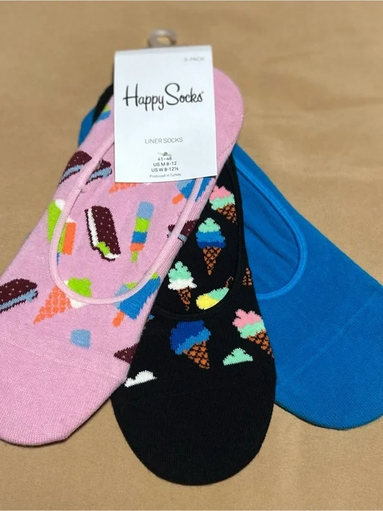 Happy Socks 3-Pack Low-Cut Liner Socks in Pink, Black & Blue