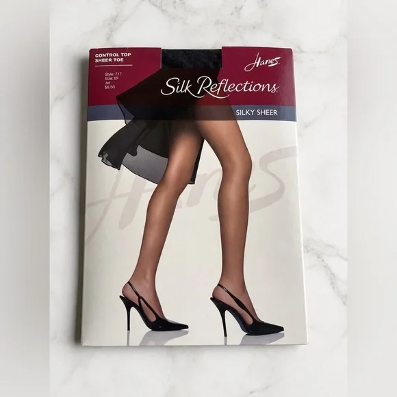 Hanes Silk Reflections Silky Sheer Control Top Pantyhose Jet Black EF NIP