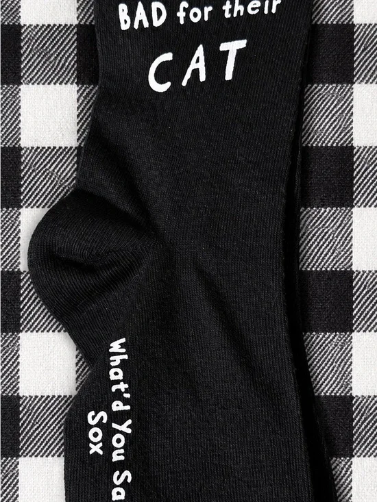 What'd You Say Sox 'I Feel Bad for Their Cat' Black Crew Socks