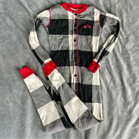 Lazy One Cotton Toddler Boy Pajamas | Black, White, Red Buffalo Check Christmas
