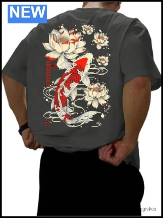Men's Japanese Koi Graphic Tee Oversized Streetwear T-Shirt