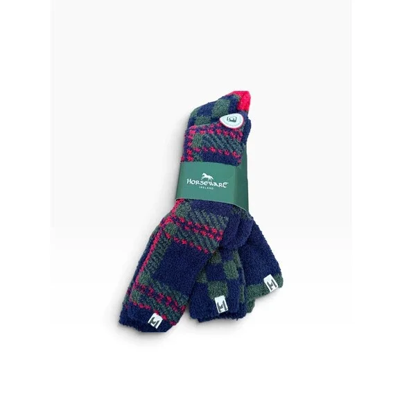 Softie Socks 3 Pack Unisex Size 36-41 (9-11 Adults) Navy, Green Plaid Warm