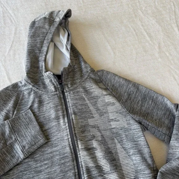 Nike Boys Dri-FIT Full Zip Hoodie Gray Space Dye‎ Pixel Swoosh 939852-091 Large