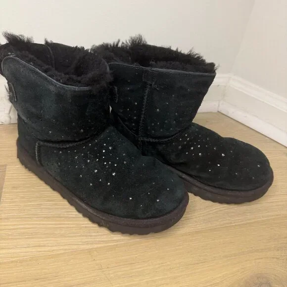UGG Classic Mini Galaxy Stars Bling Pull On Suede Boot Cozy Winter - 8