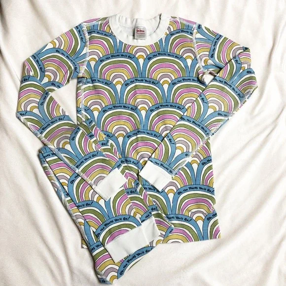 Hanna Andersson Dr Seuss Oh the Places Youll Go Pajama Set Kids 160 US 14 Cotton