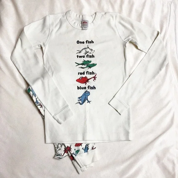 Hanna Andersson Dr. Seuss One Fish Two Fish Organic Cotton Pajamas Kids 14 160cm