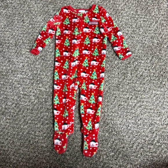 Vineyard Vines Red Christmas Tree & Snowman Kids Footed Pajamas