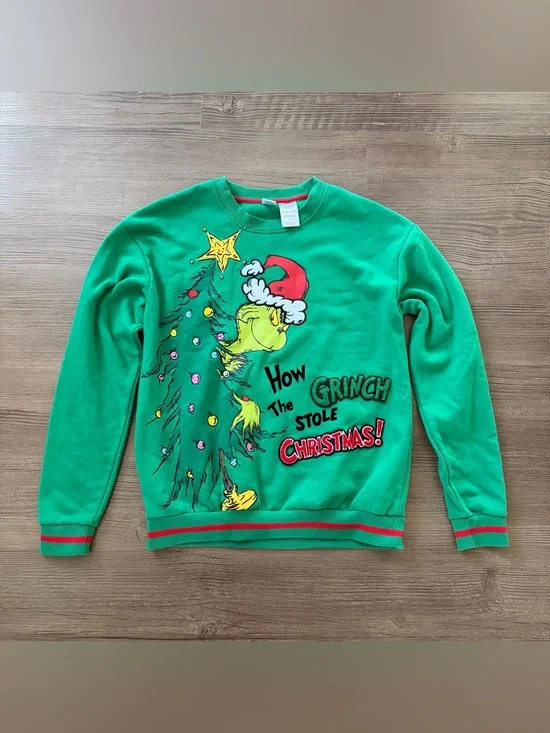 Dr Seuss The Grinch Christmas Green Graphic Sweatshirt Mens Small