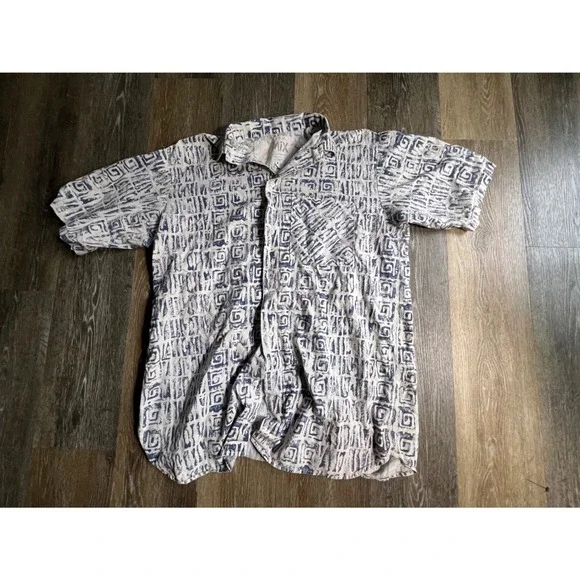 Native Culture Mix Button Up Shirt Mens Large Blue‎ White Geometric Vintage USA