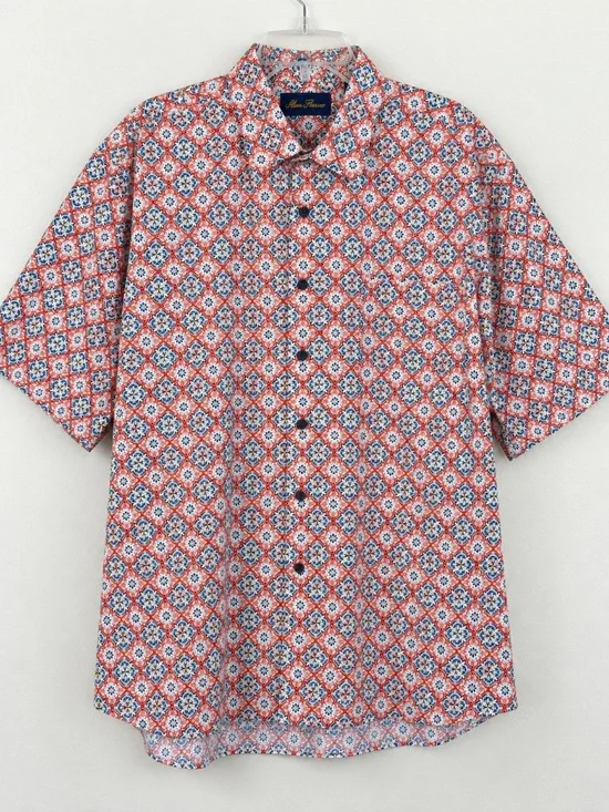 Alan Flusser XXL Shirt Short Sleeve Geometric Medallion Print 100% Cotton