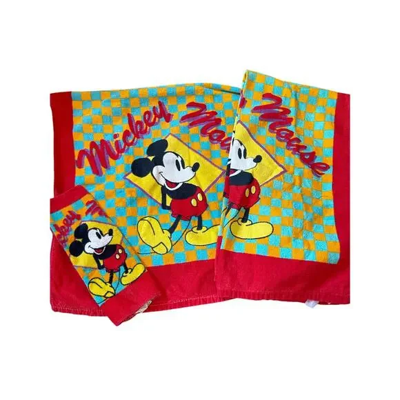 Vintage Mickey Mouse Terry Bath Towel Set by‎ Franco for Walt Disney Co 80s