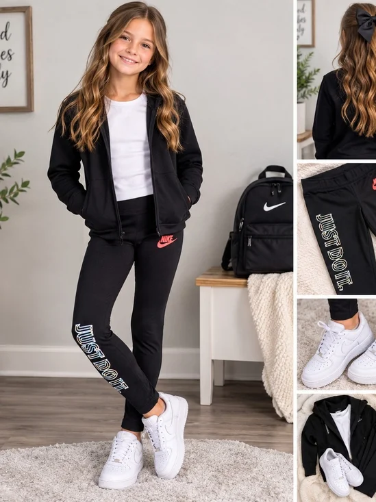 Nike Girls' Black 'Just Do It' Logo Leggings - Brand New