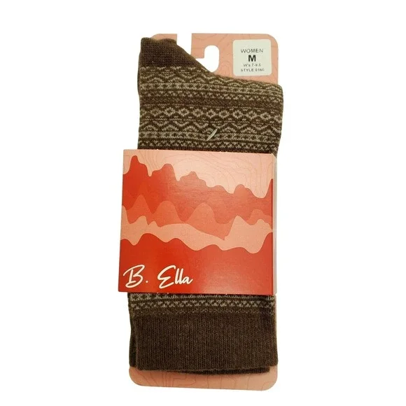 Cashmere Crew Socks Medium Brown Cream B.Ella Wren Warm Cozy Fall NEW 7-9.5 M