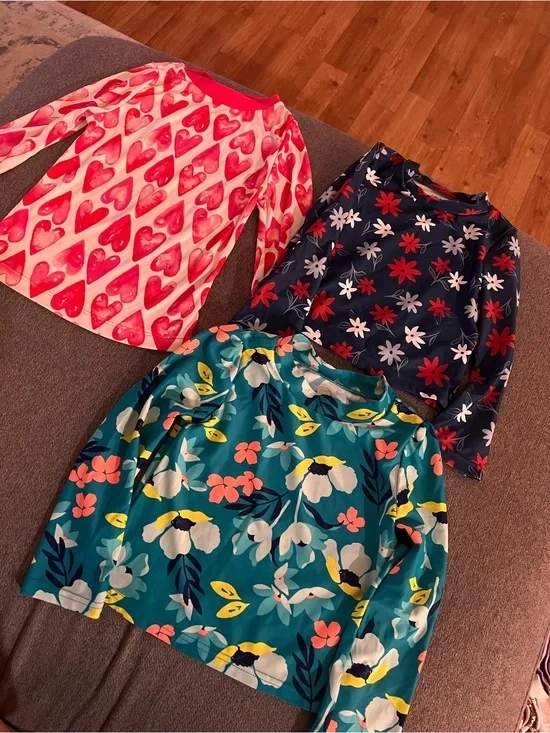 Kids Long-Sleeve Floral & Heart Swim Shirts- 3-Pack, Pink Navy Teal