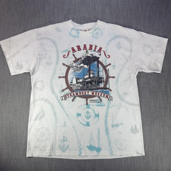 Vintage Arabia Steamboat Museum Shirt Mens XL White Nautical Graphic KC 1991 Tee