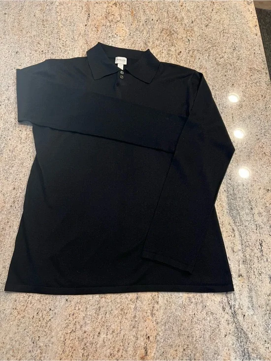 Armani Collezioni Men’s Cashmere-Silk Blend Long-Sleeve Polo Shirt - Black