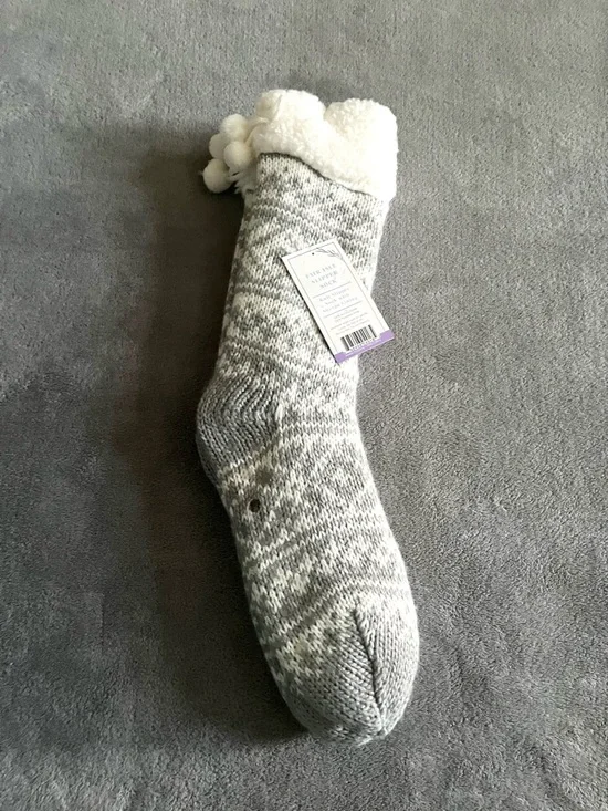 Fair Isle Knit Sherpa Lined Slippers Socks With Grippers