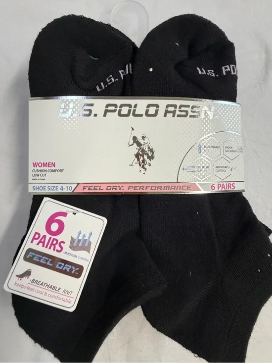 U.S. Polo Assn. Women's Low Cut Cushion Socks - Black (6 Pack)